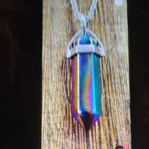 Stone Necklace I Rainbow Hematite Hexagonal Pendant